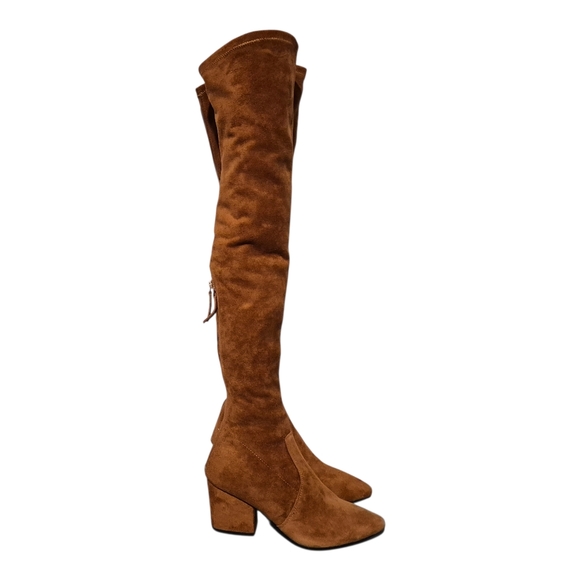 Vero Cuoio Soft Tan Leather Over The Knee Side-Zip Riding Boots Women\'s Size 7.5